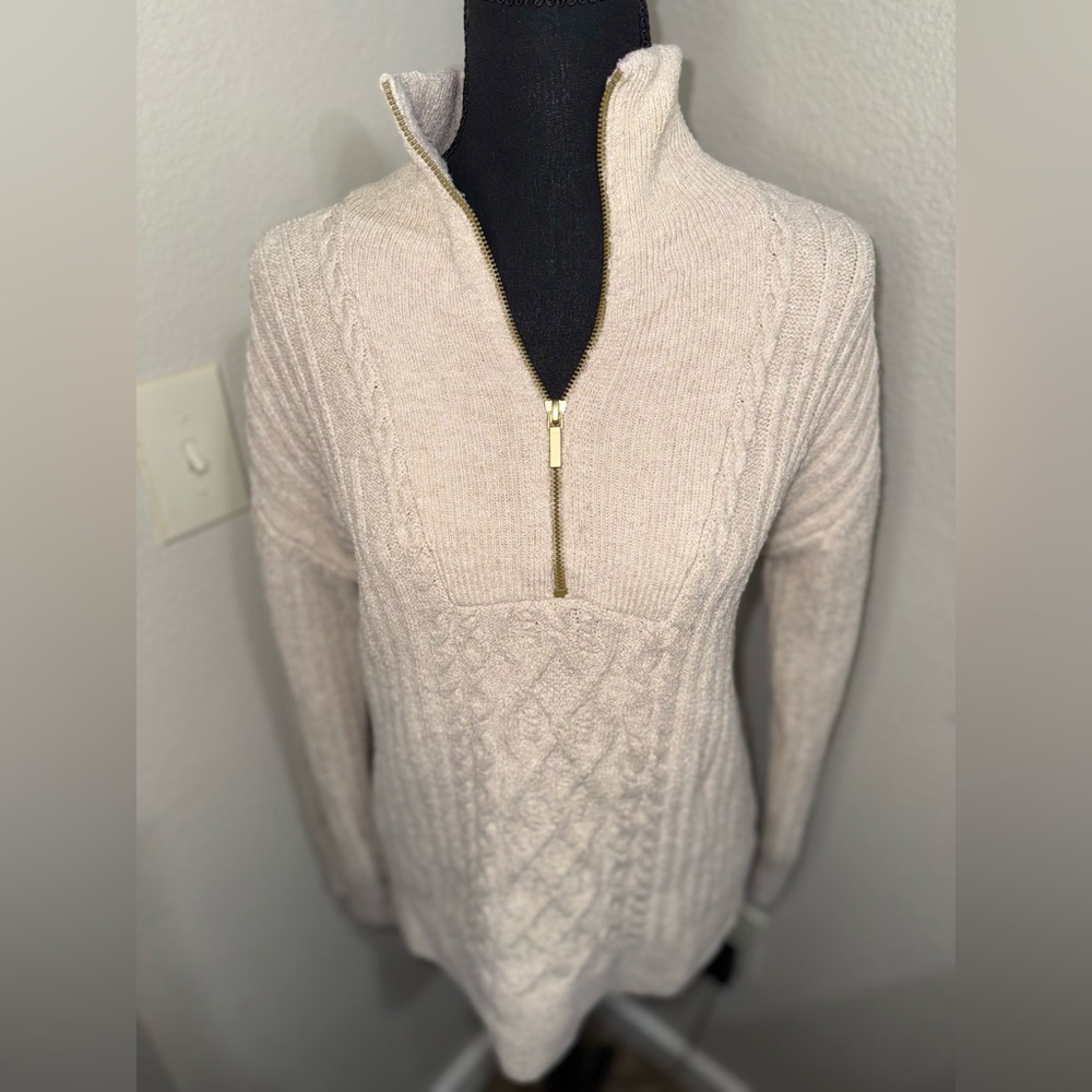 St.‎ John's Bay Cream Cable Knit Latigo Bay Half Zip Fisherman Sweater- Medium
